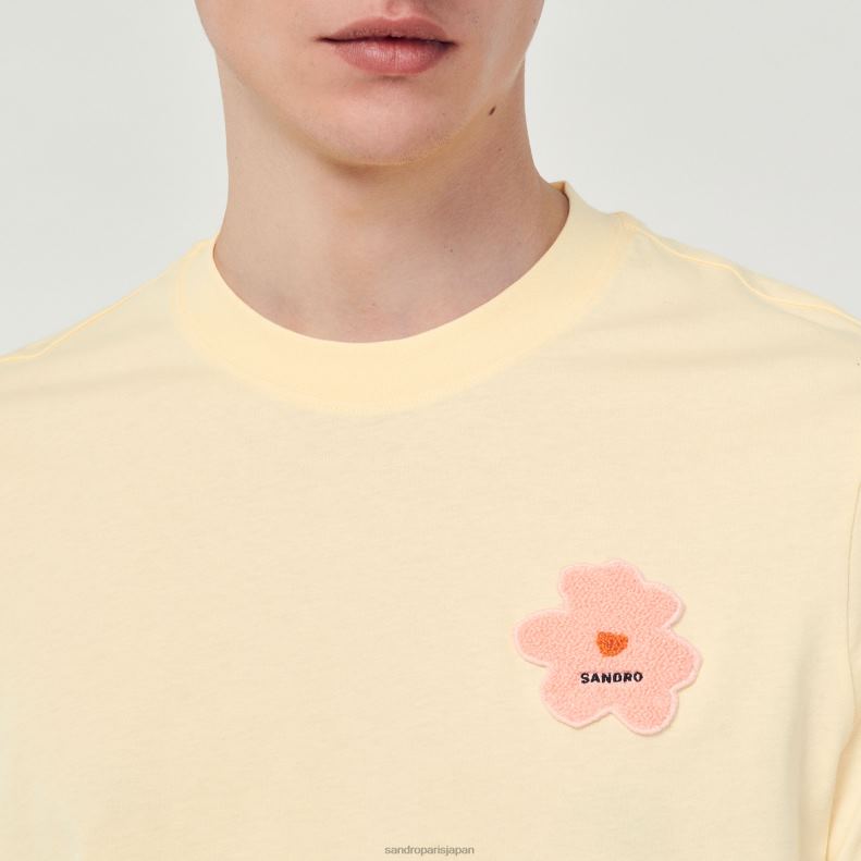 jp Sandro Paris 男性 フラワーパッチ Tシャツ クリーム 20D4B720 衣服