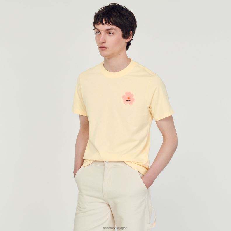 jp Sandro Paris 男性 フラワーパッチ Tシャツ クリーム 20D4B720 衣服