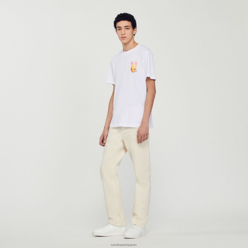 jp Sandro Paris 男性 ウサギプリントTシャツ 白 20D4B750 衣服
