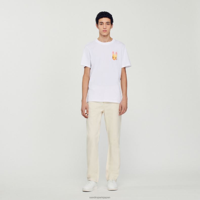 jp Sandro Paris 男性 ウサギプリントTシャツ 白 20D4B750 衣服