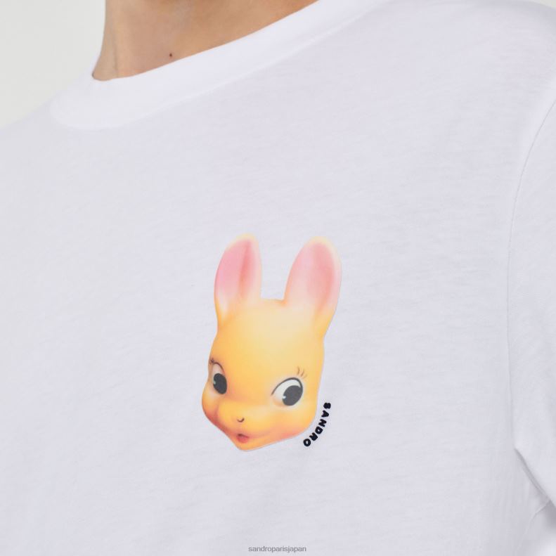 jp Sandro Paris 男性 ウサギプリントTシャツ 白 20D4B750 衣服