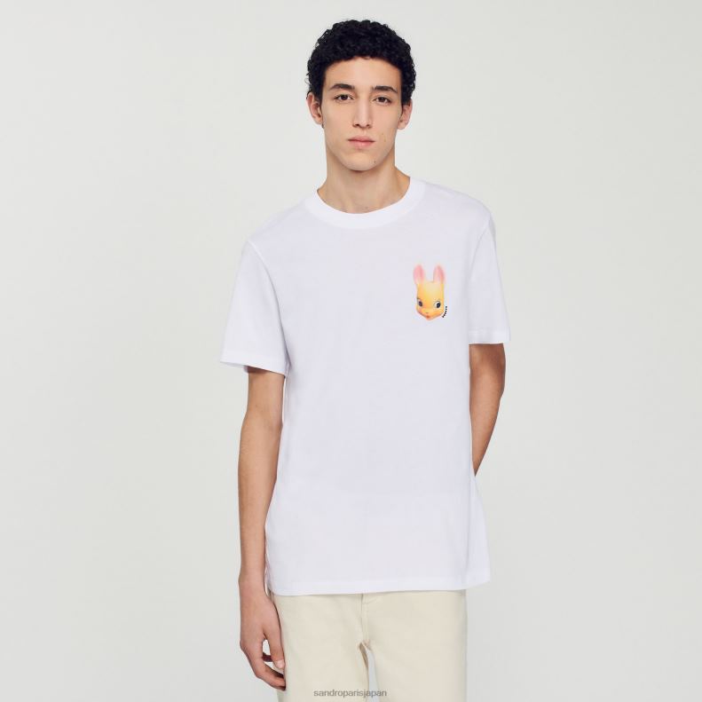 jp Sandro Paris 男性 ウサギプリントTシャツ 白 20D4B750 衣服
