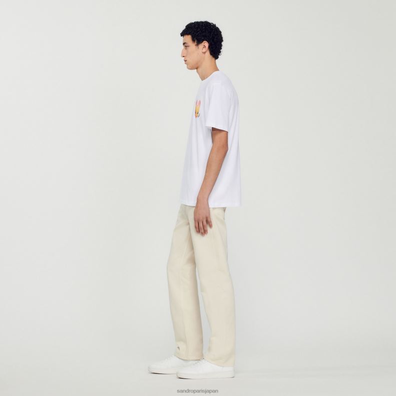 jp Sandro Paris 男性 ウサギプリントTシャツ 白 20D4B750 衣服