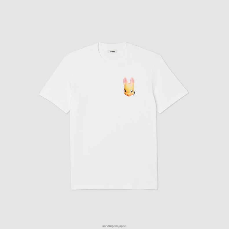 jp Sandro Paris 男性 ウサギプリントTシャツ 白 20D4B750 衣服