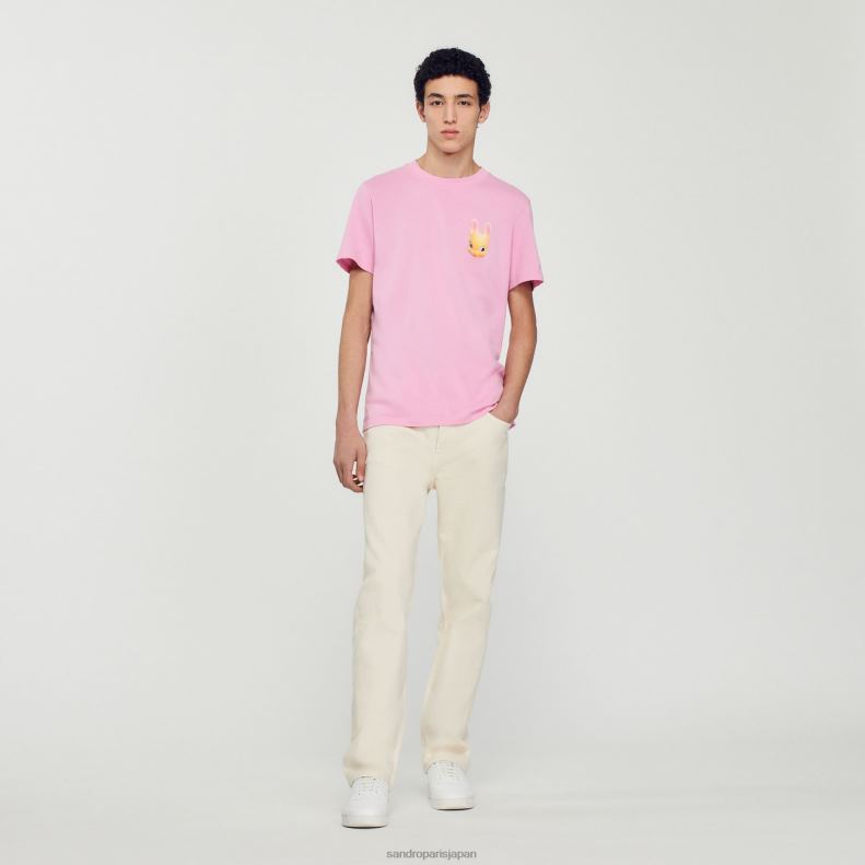 jp Sandro Paris 男性 ウサギプリントTシャツ ピンク 20D4B766 衣服