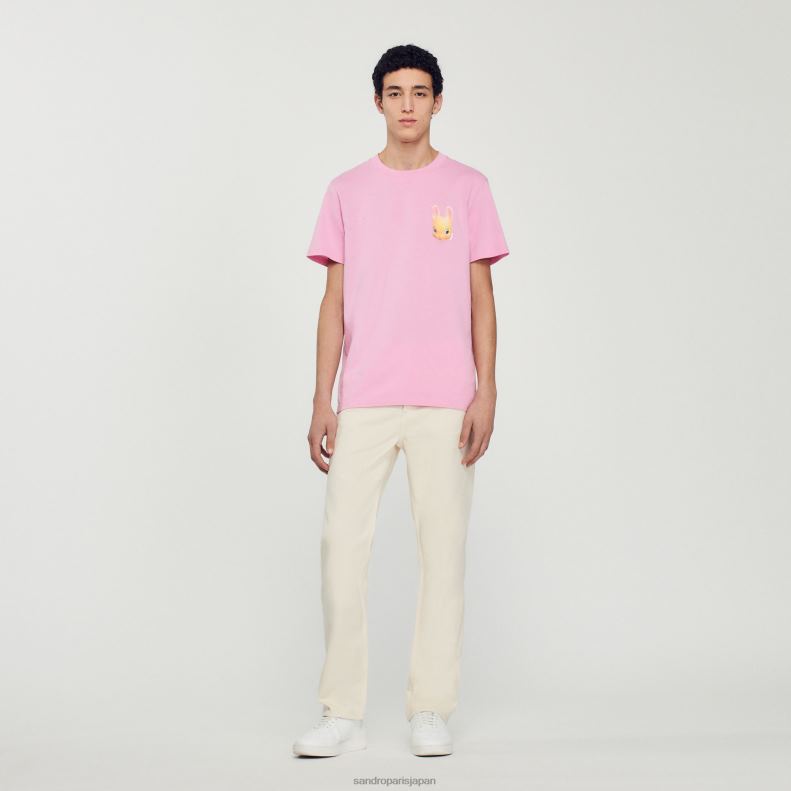 jp Sandro Paris 男性 ウサギプリントTシャツ ピンク 20D4B766 衣服