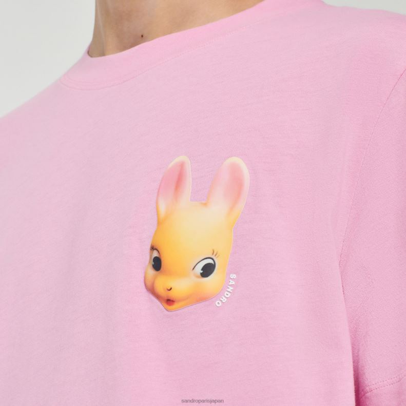 jp Sandro Paris 男性 ウサギプリントTシャツ ピンク 20D4B766 衣服