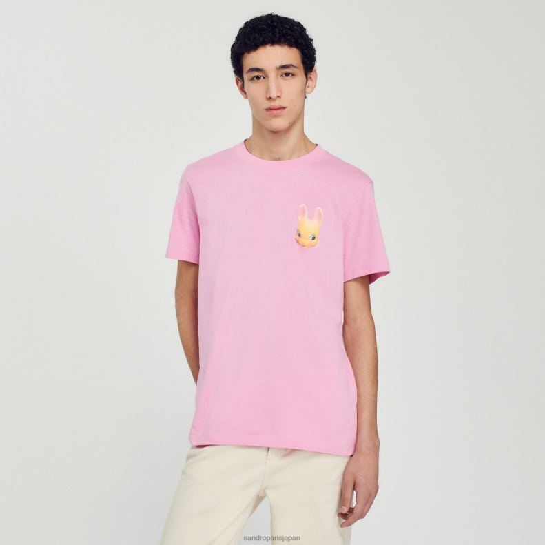 jp Sandro Paris 男性 ウサギプリントTシャツ ピンク 20D4B766 衣服
