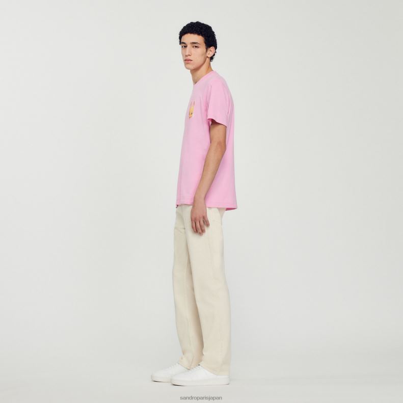 jp Sandro Paris 男性 ウサギプリントTシャツ ピンク 20D4B766 衣服