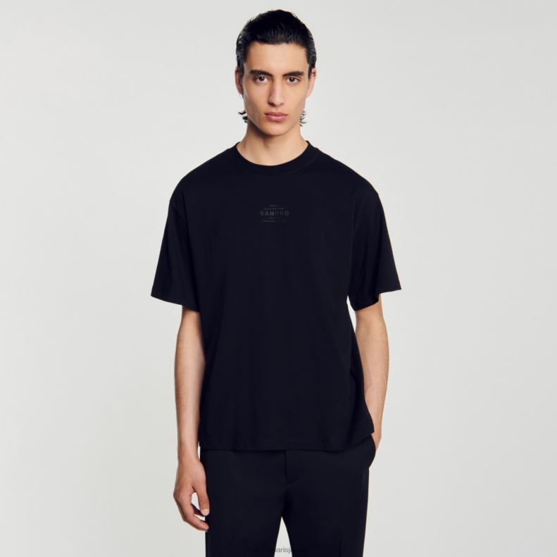 jp Sandro Paris 男性 ラバーロゴTシャツ 黒 20D4B770 衣服