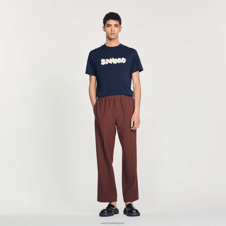jp Sandro Paris 男性 刺繍Tシャツ ネイビーブルー 20D4B802 衣服