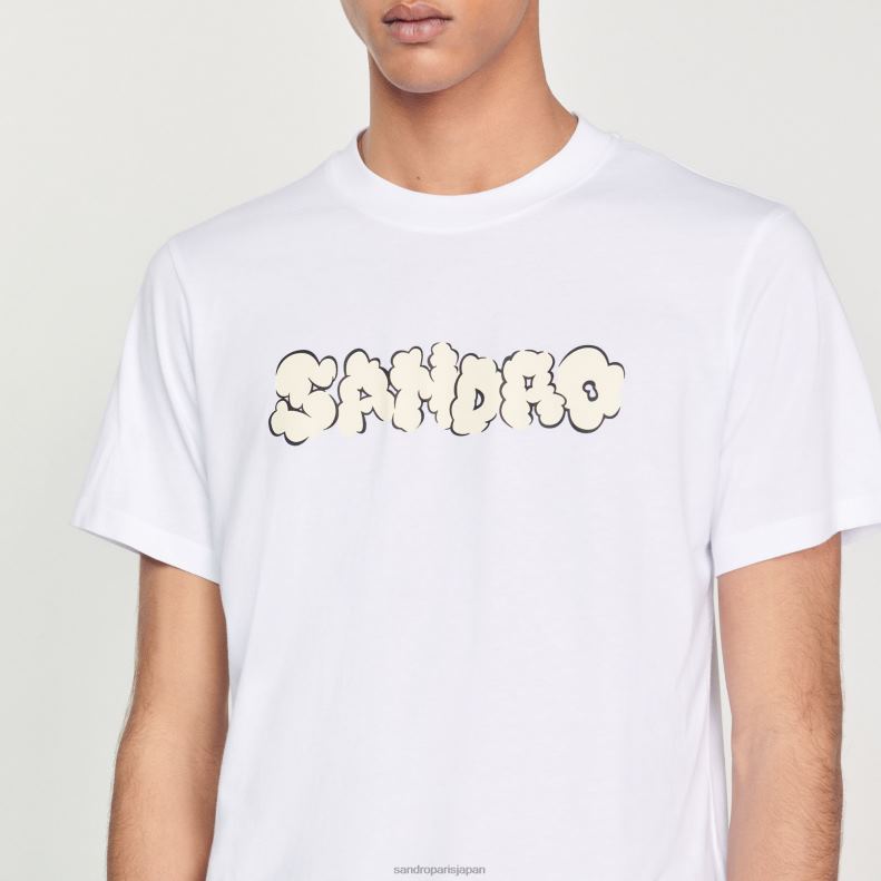 jp Sandro Paris 男性 刺繍Tシャツ 白 20D4B803 衣服