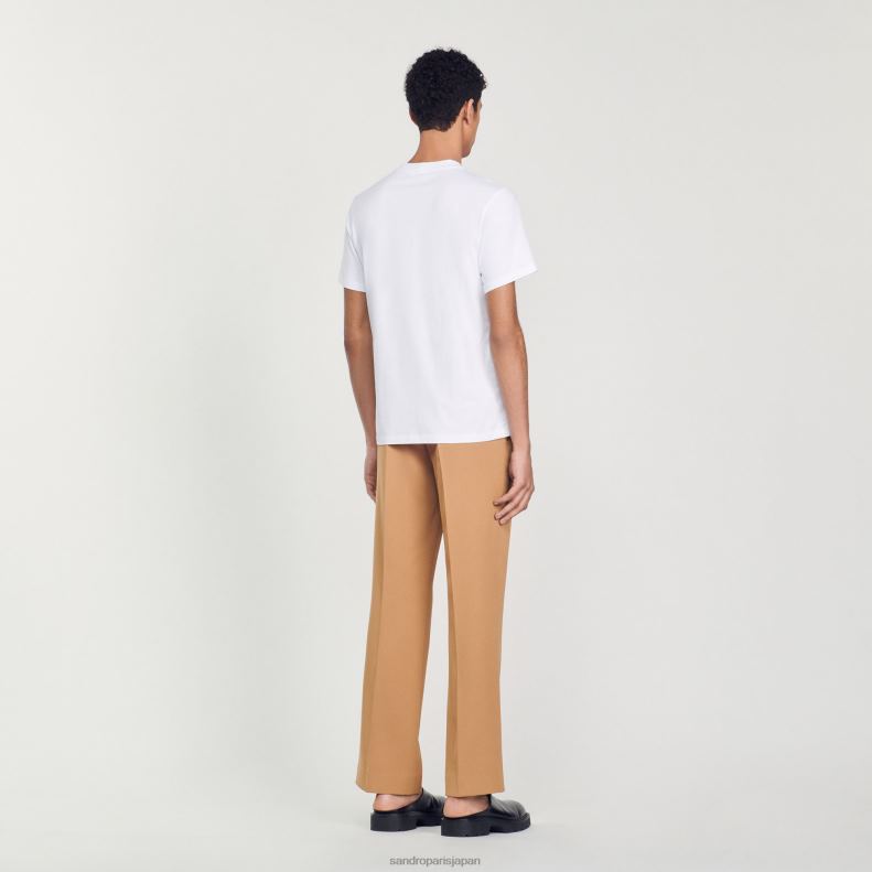 jp Sandro Paris 男性 刺繍Tシャツ 白 20D4B803 衣服