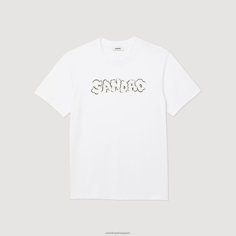 jp Sandro Paris 男性 刺繍Tシャツ 白 20D4B803 衣服